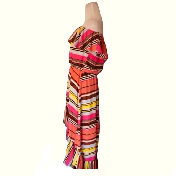 Bright Colorful On/Off Shoulder Party Dress with Ruffled Hem Sz. M - Picture 8 of 16